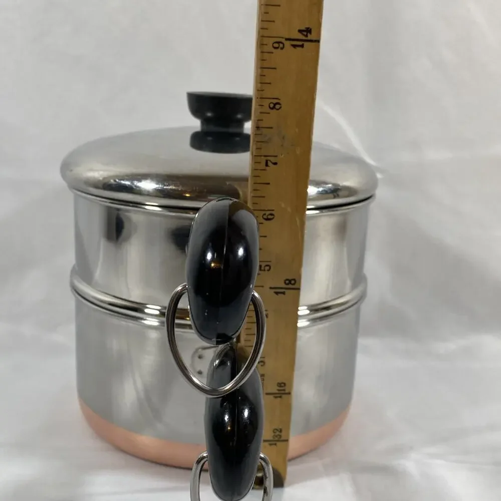 Revere Ware Copper Bottom 2 Qt Saucepan Steamer & Lid Clinton 95 h Stainless USA